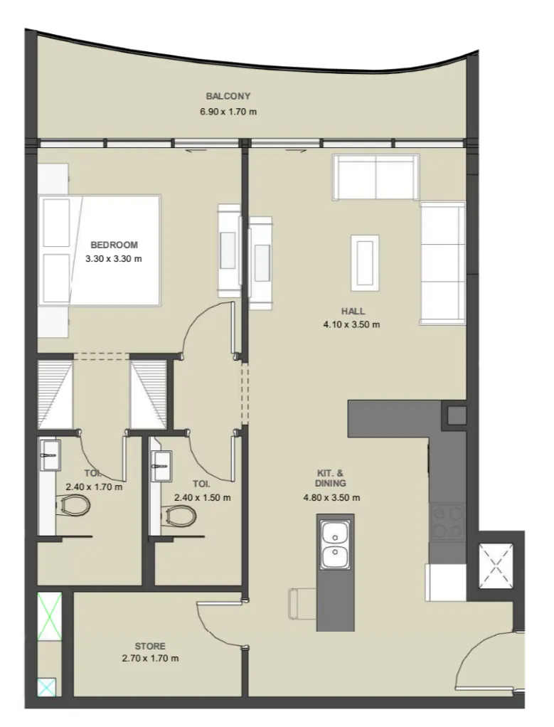 Lucky Aeon Lucky Oasis Residence 1BR floor plan