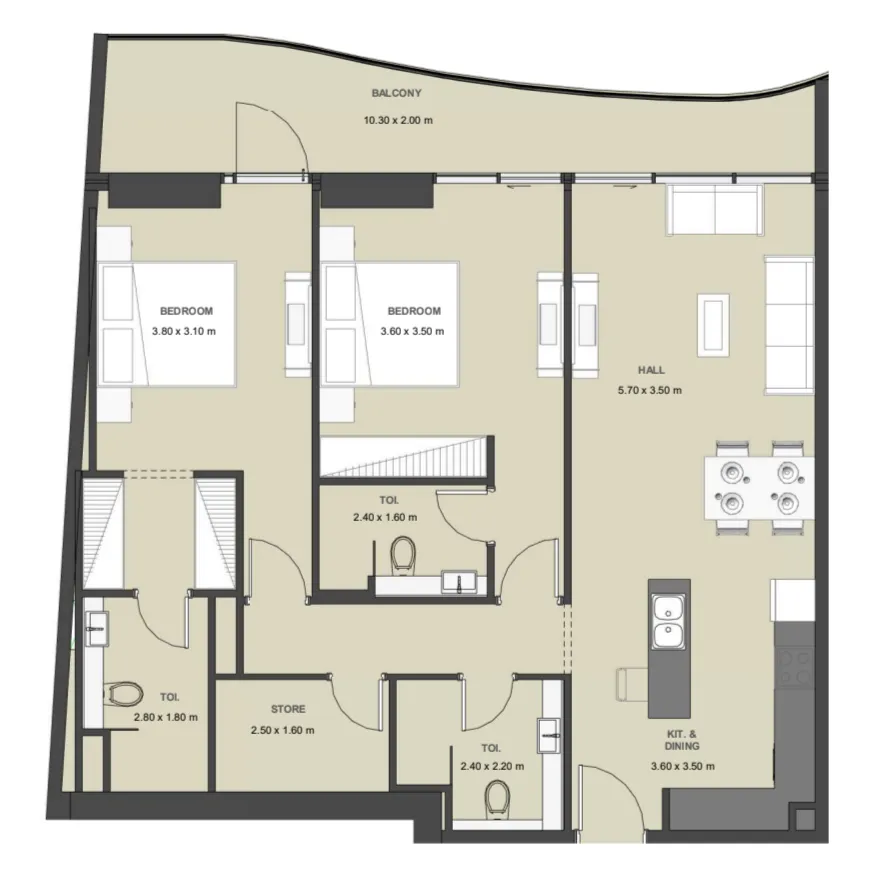 Lucky Aeon Lucky Oasis Residence 2BR floor plan