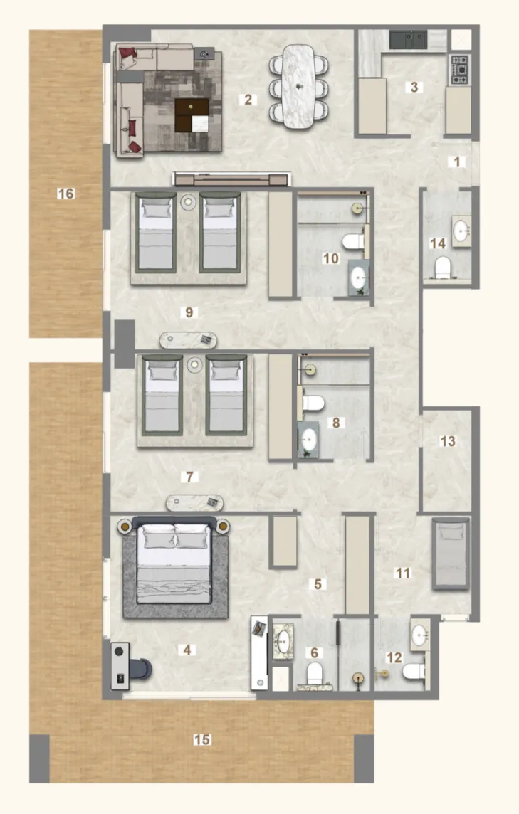 3 bedrooms floor plan