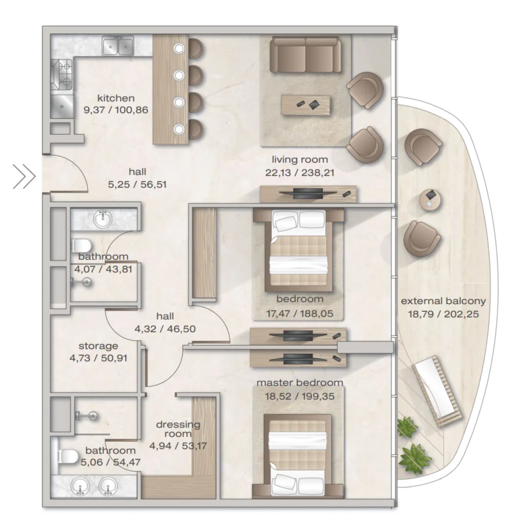 2 bedrooms floor plan