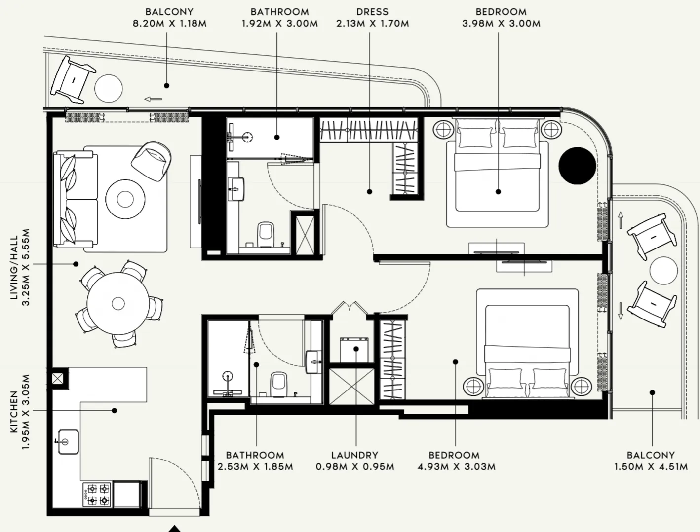 2 bedrooms floor plan