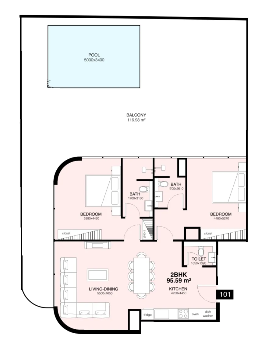 Mr. Eight Development Villa Del Gavi 2BR floor plan