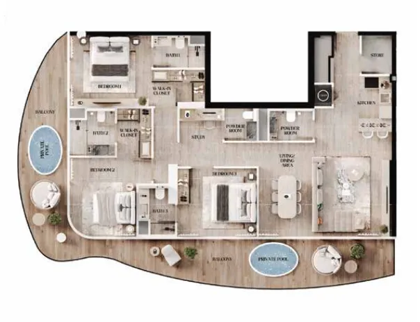 3 bedrooms floor plan