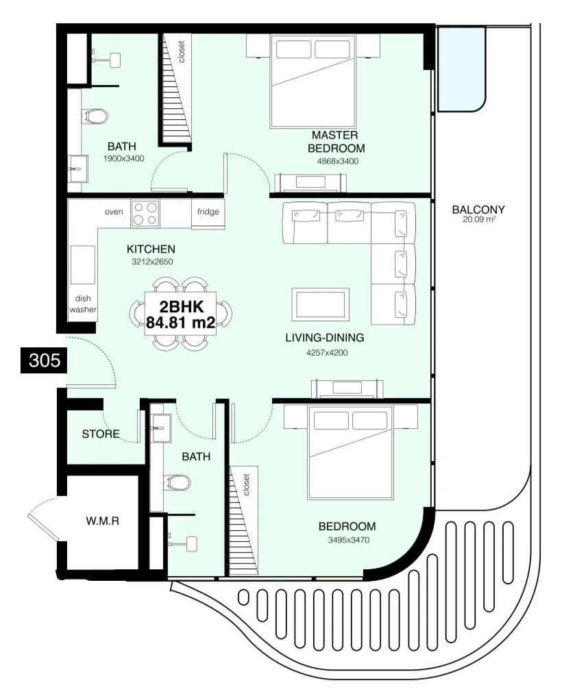Mr. Eight Development Villa Del Gavi 2BR floor plan