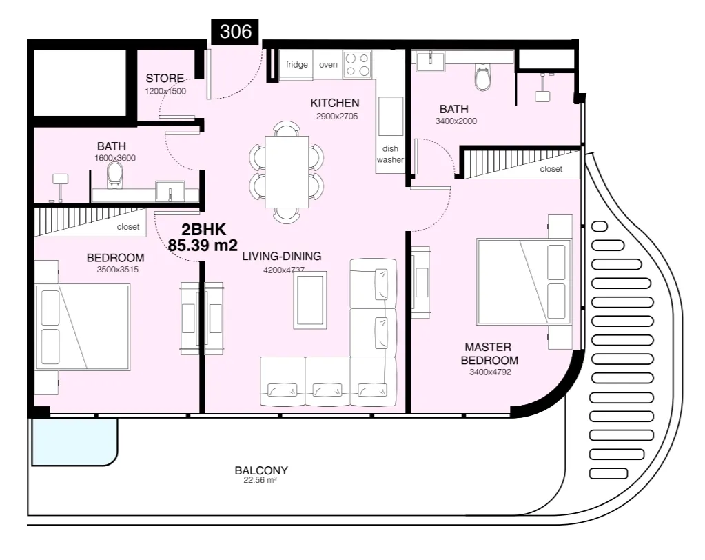 Mr. Eight Development Villa Del Gavi 2BR floor plan