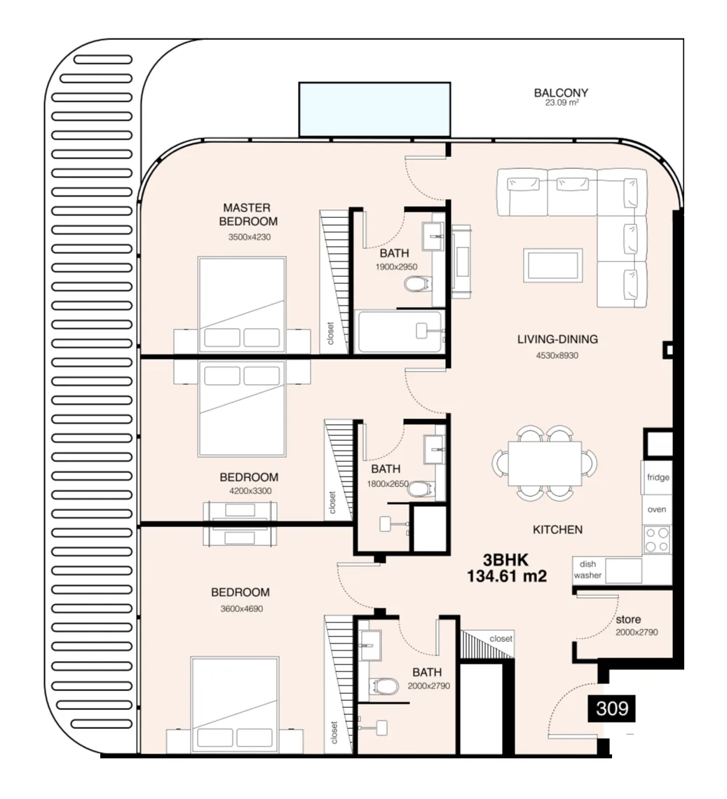Mr. Eight Development Villa Del Gavi 3BR floor plan