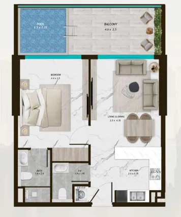 1 bedroom floor plan