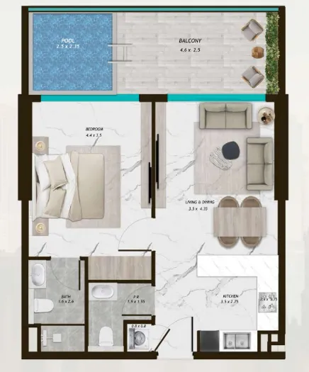 1 bed