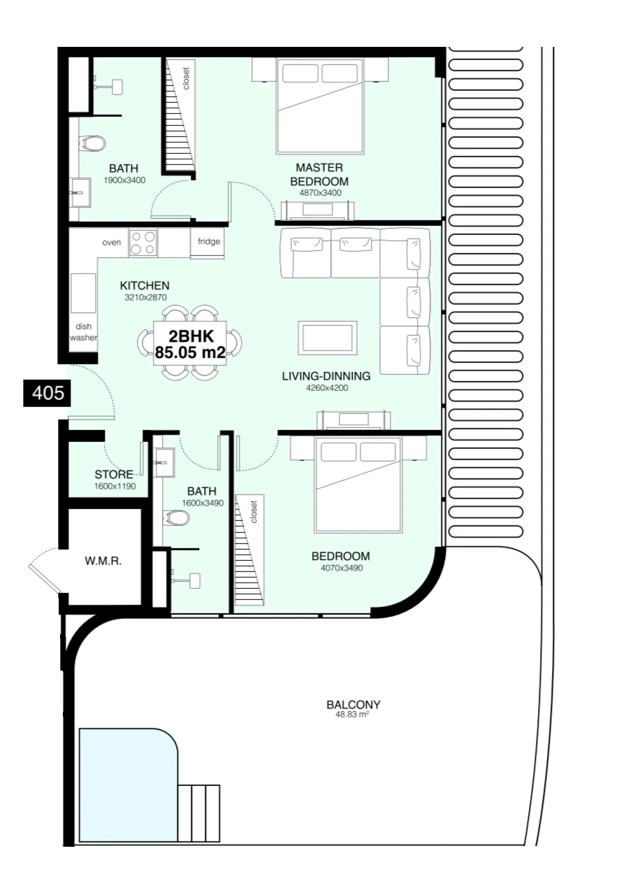 Mr. Eight Development Villa Del Gavi 2BR floor plan