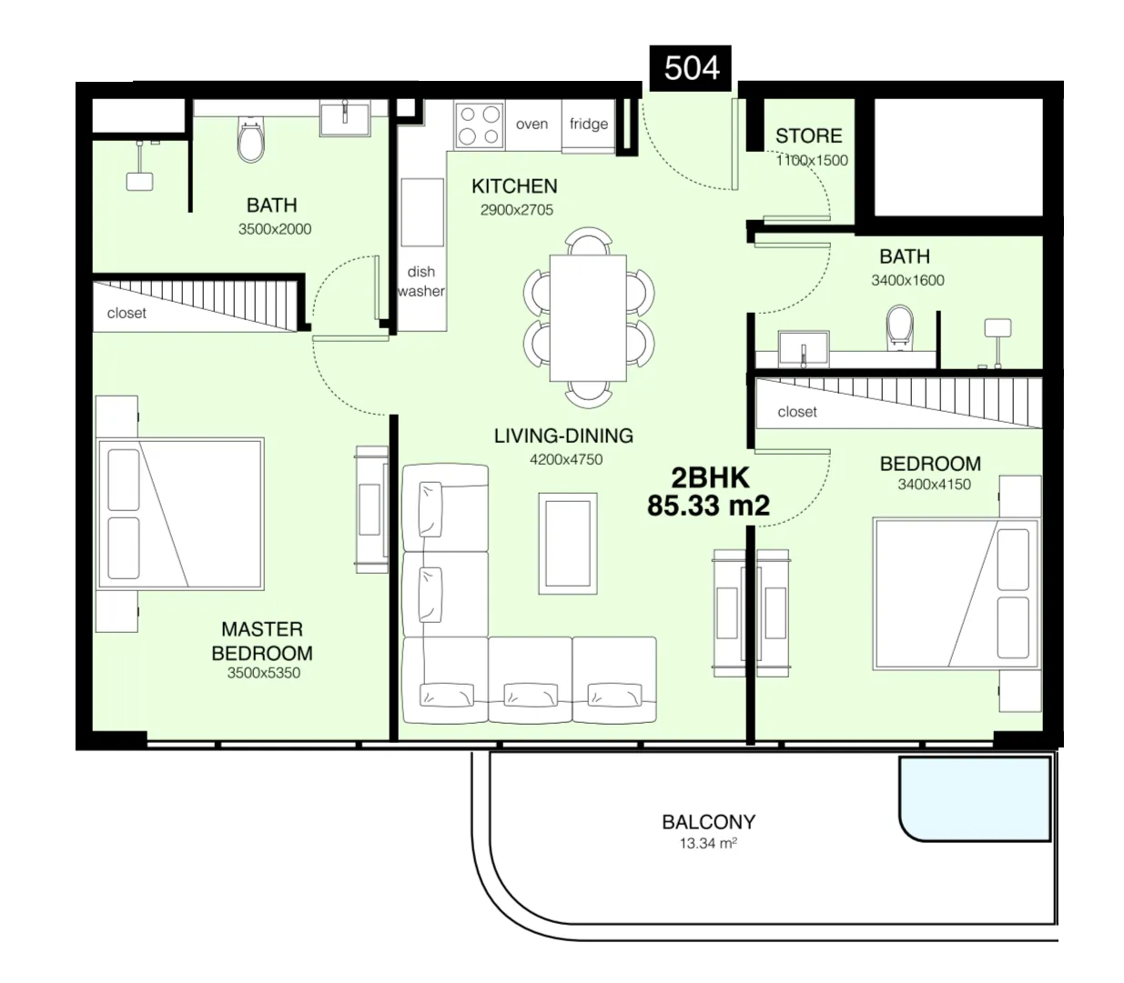Mr. Eight Development Villa Del Gavi 2BR floor plan