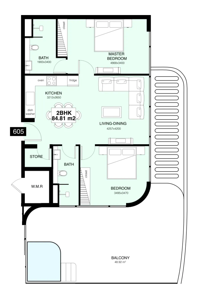 Mr. Eight Development Villa Del Gavi 2BR floor plan