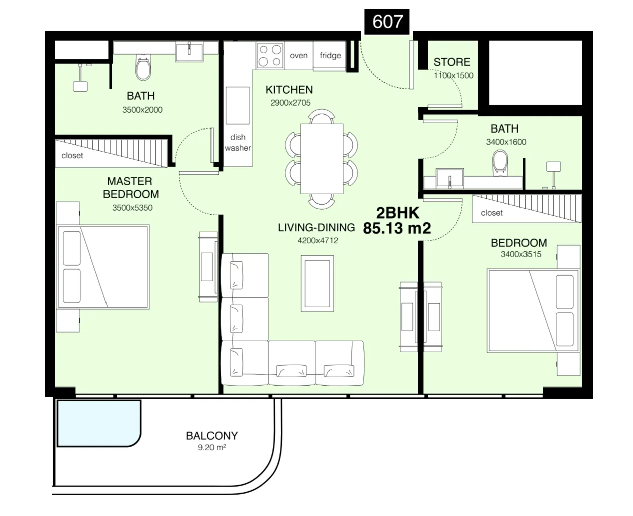 Mr. Eight Development Villa Del Gavi 2BR floor plan