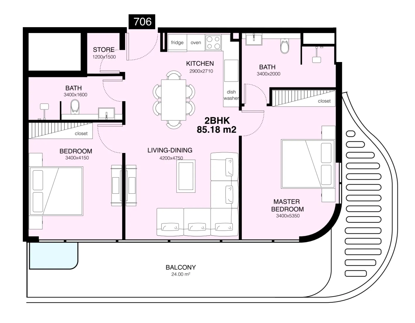 Mr. Eight Development Villa Del Gavi 2BR floor plan