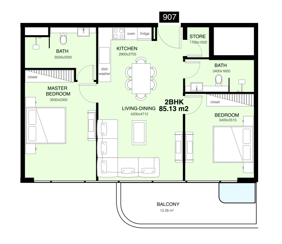 Mr. Eight Development Villa Del Gavi 2BR floor plan