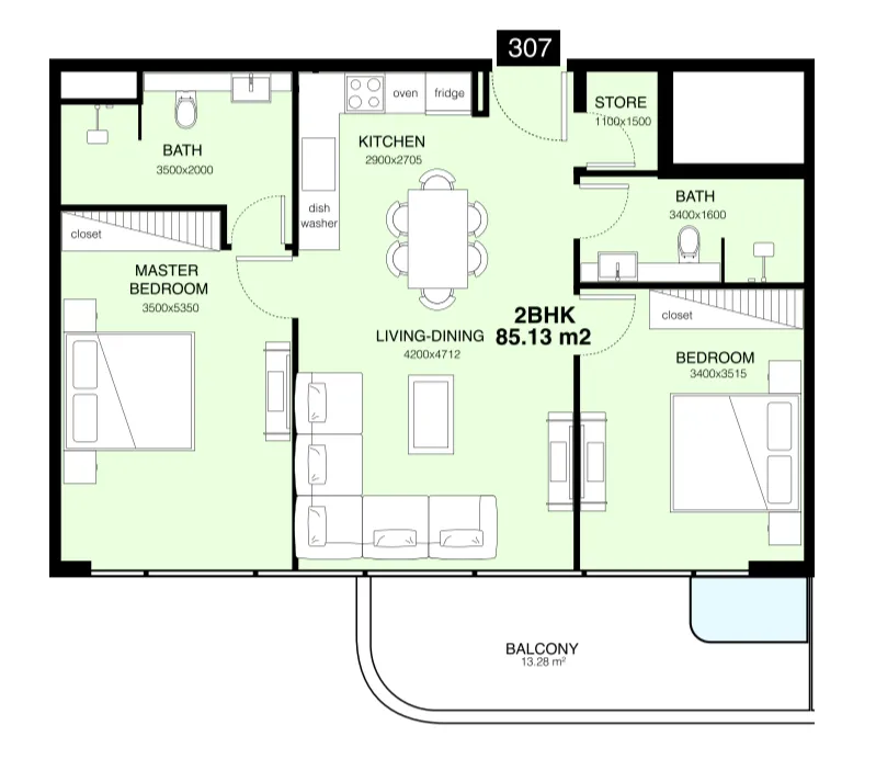 Mr. Eight Development Villa Del Gavi 2BR floor plan