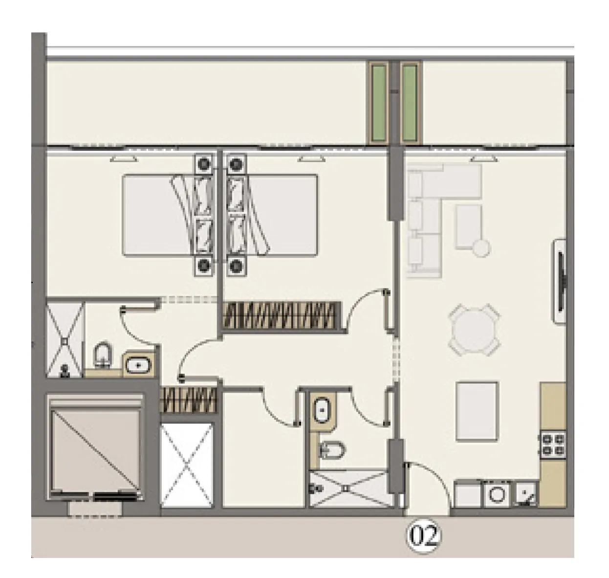 2 bed