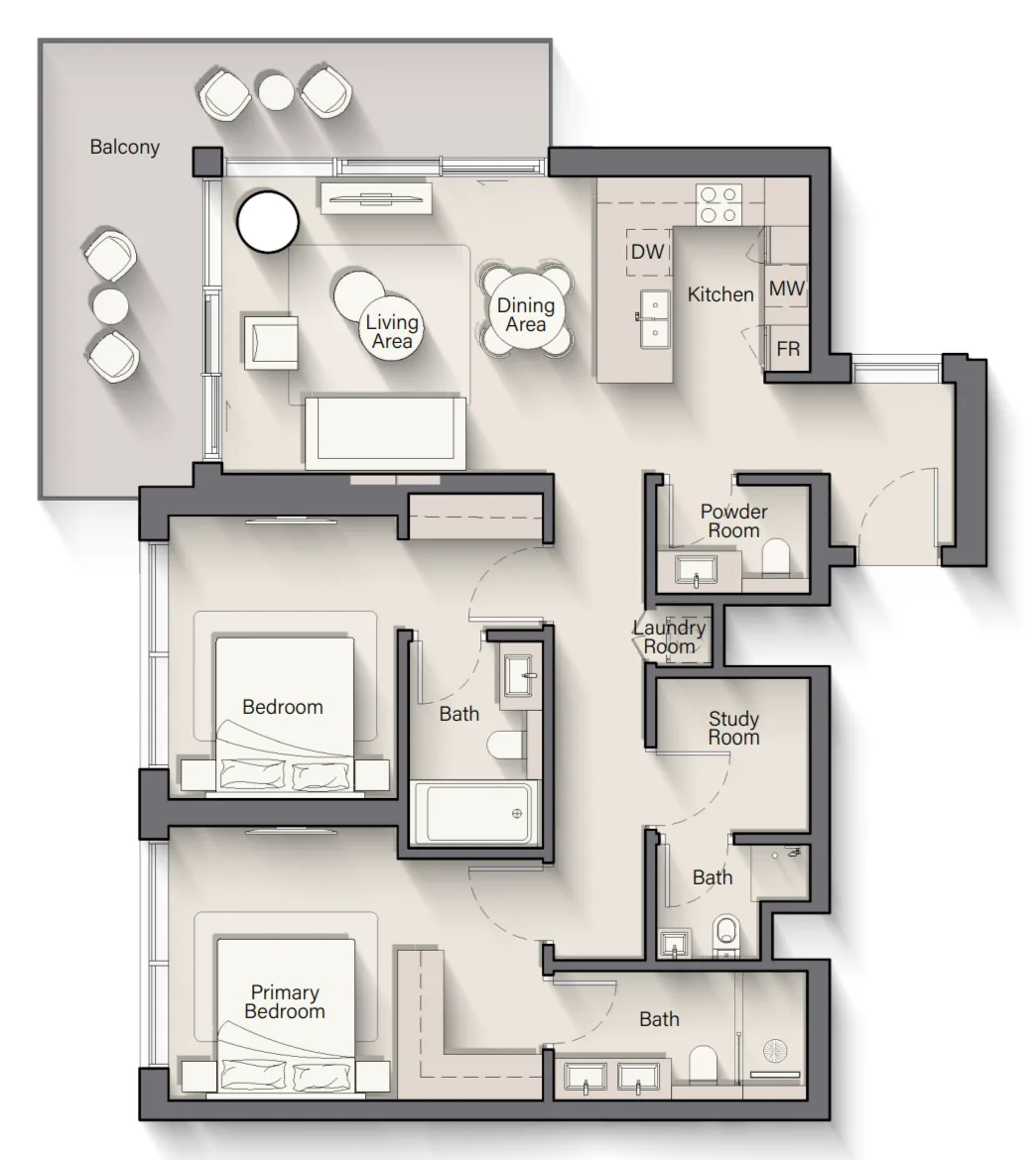 2 bedrooms floor plan
