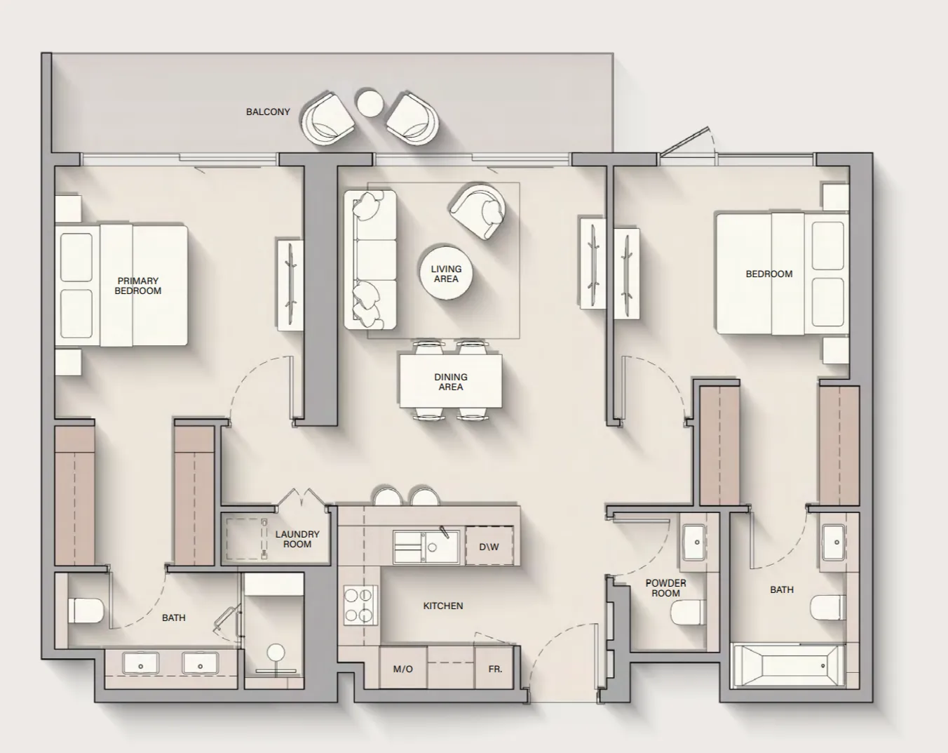 2 bedrooms floor plan
