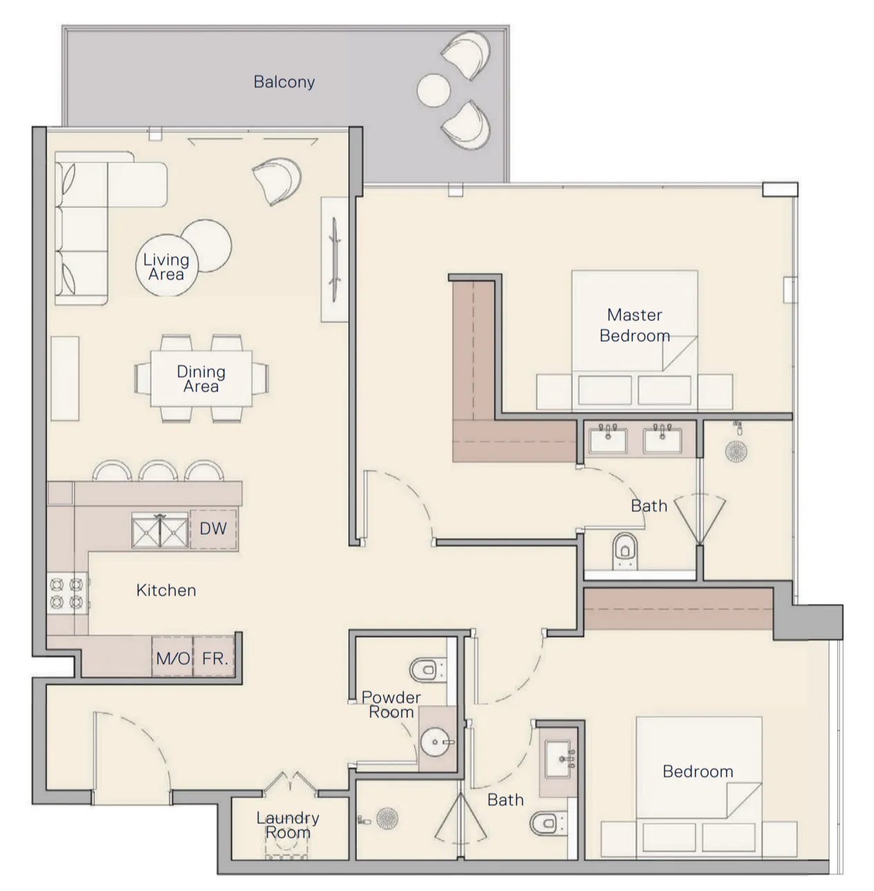 2 bedrooms floor plan