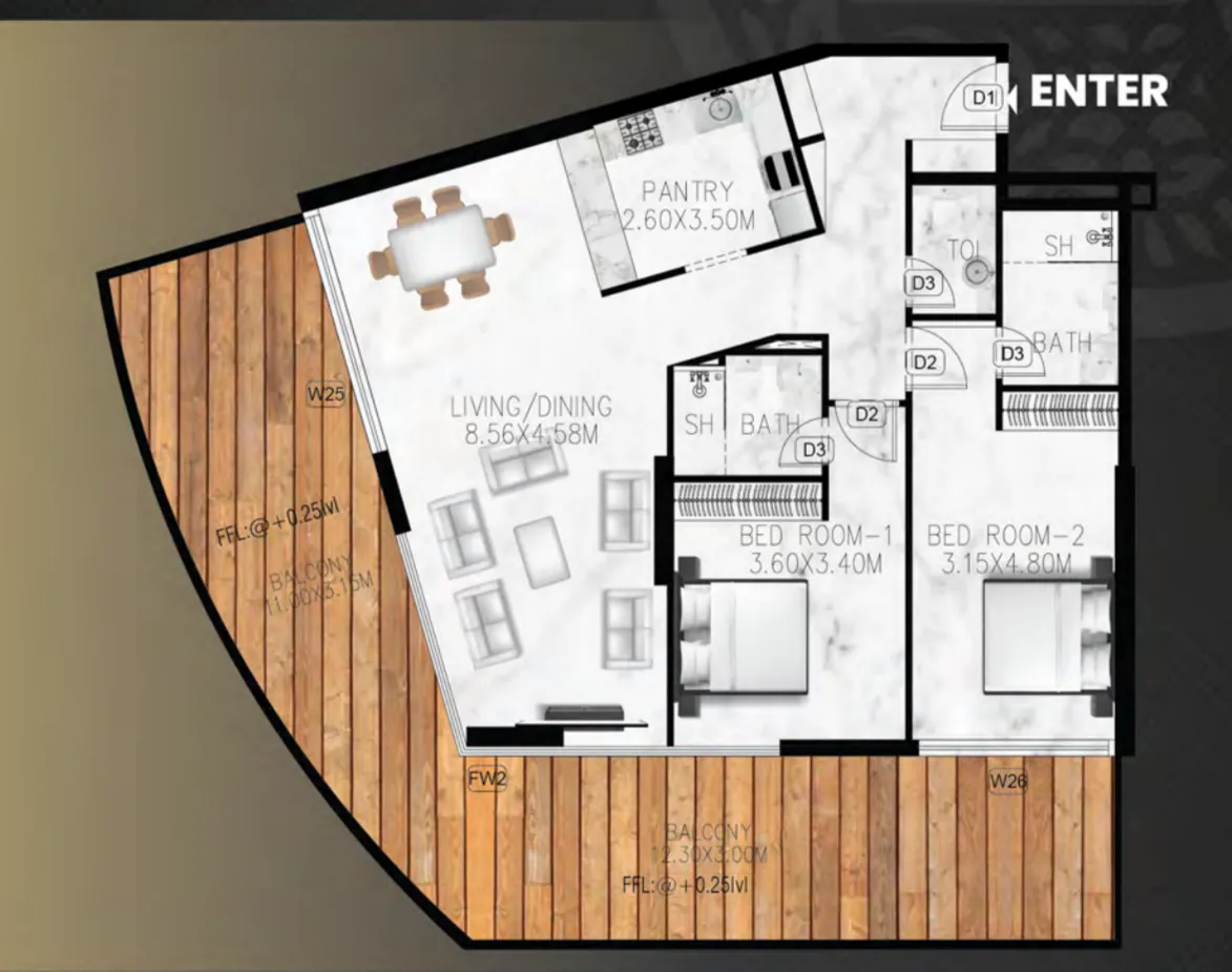 ARIB Developments Lumina Vista 2BR floor plan