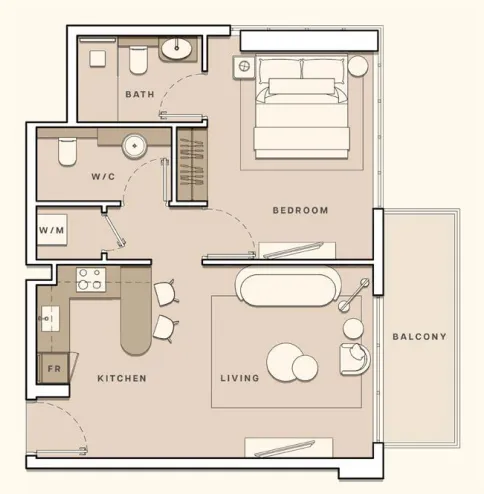 S and S Lume Residences 1BR floor plan