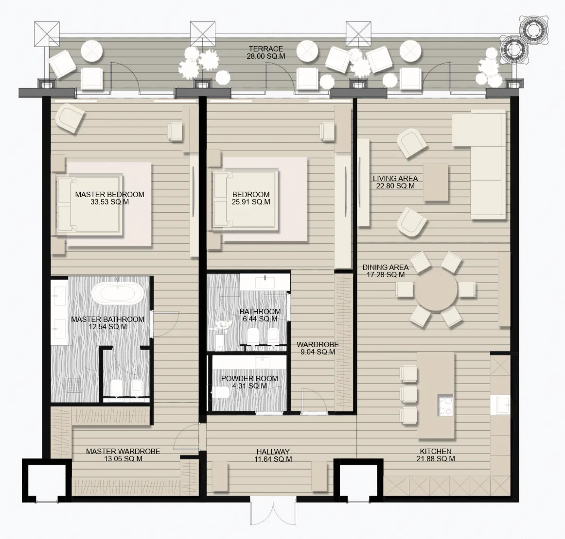2 bedrooms floor plan