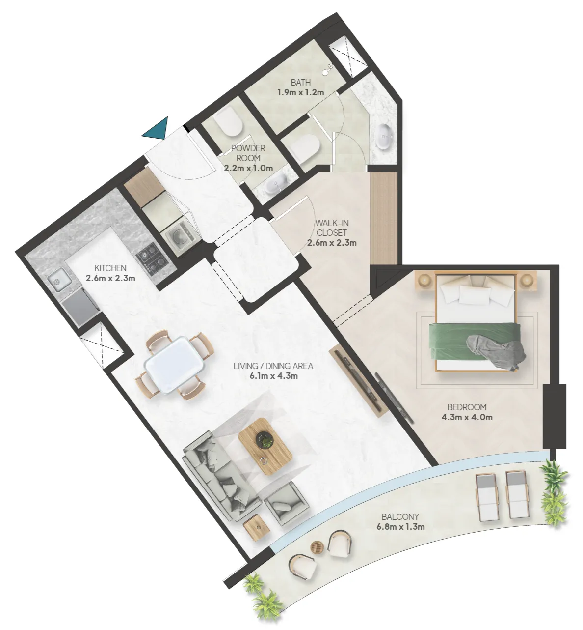 1 bedroom floor plan