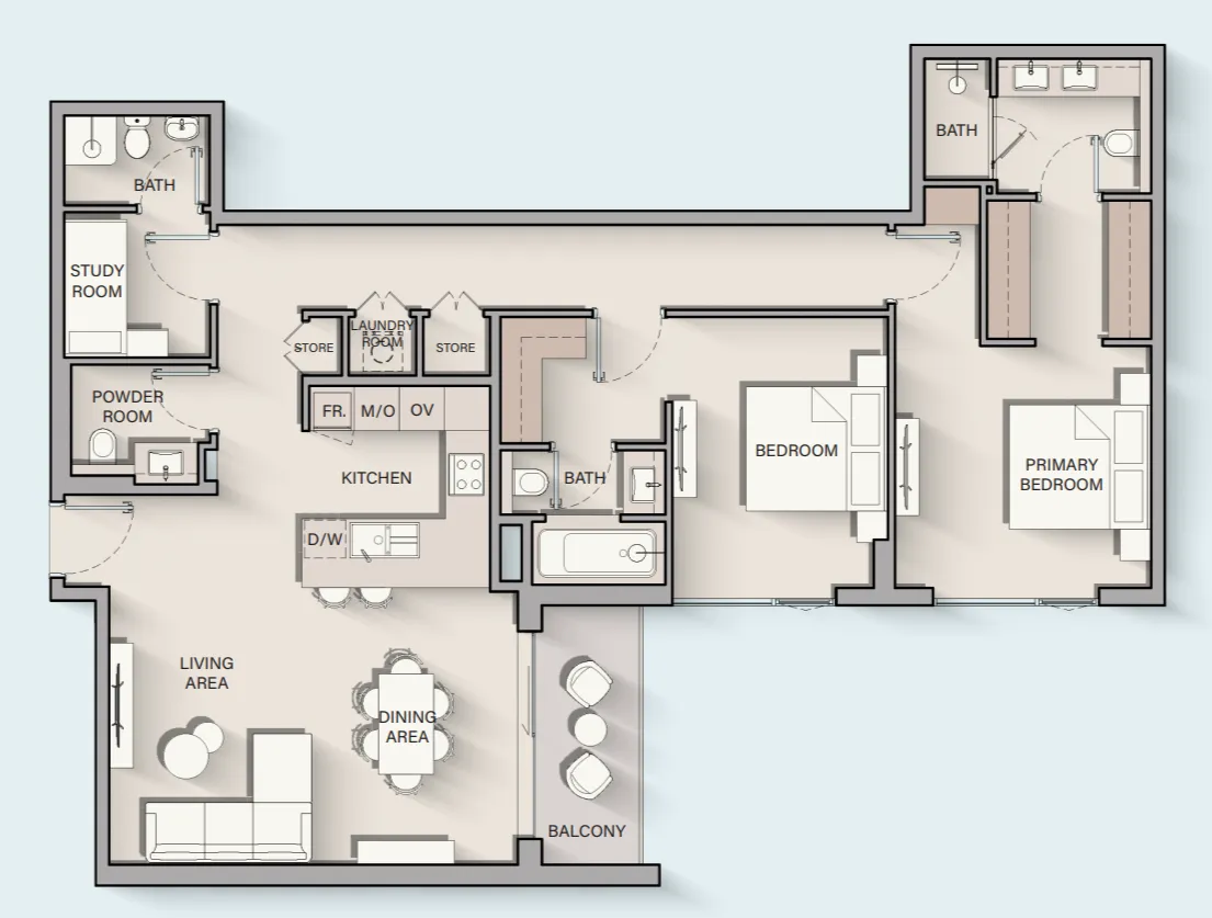 2 bedrooms floor plan