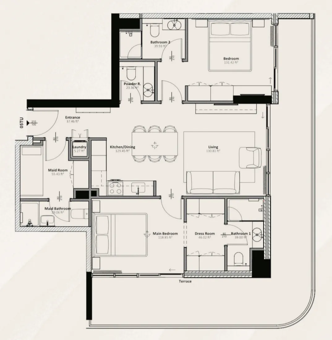 2 bedrooms floor plan