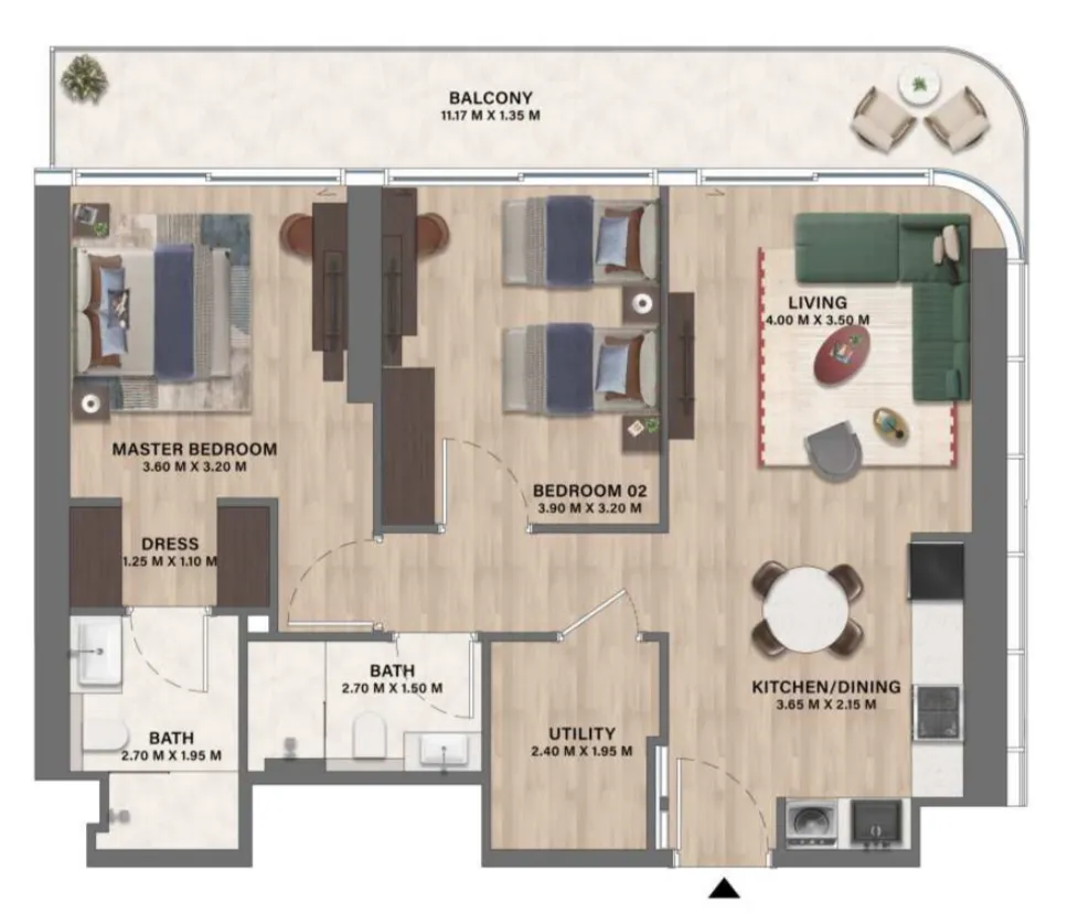 2 bedrooms floor plan