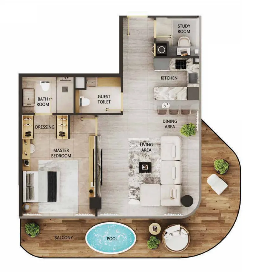 1 bedroom floor plan