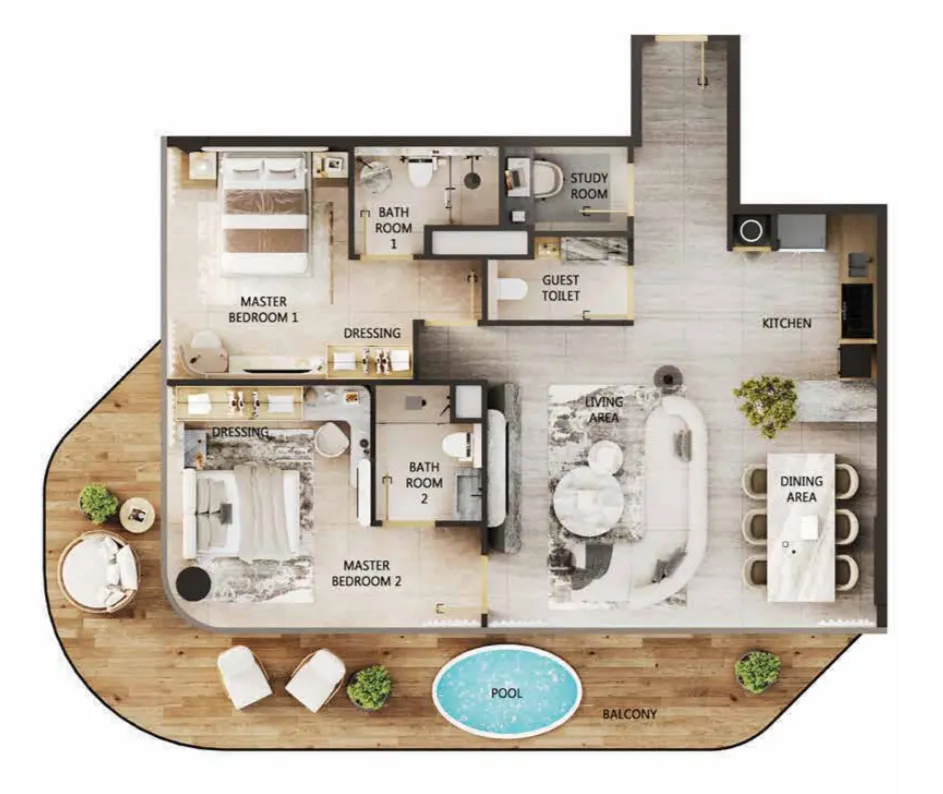2 bedrooms floor plan