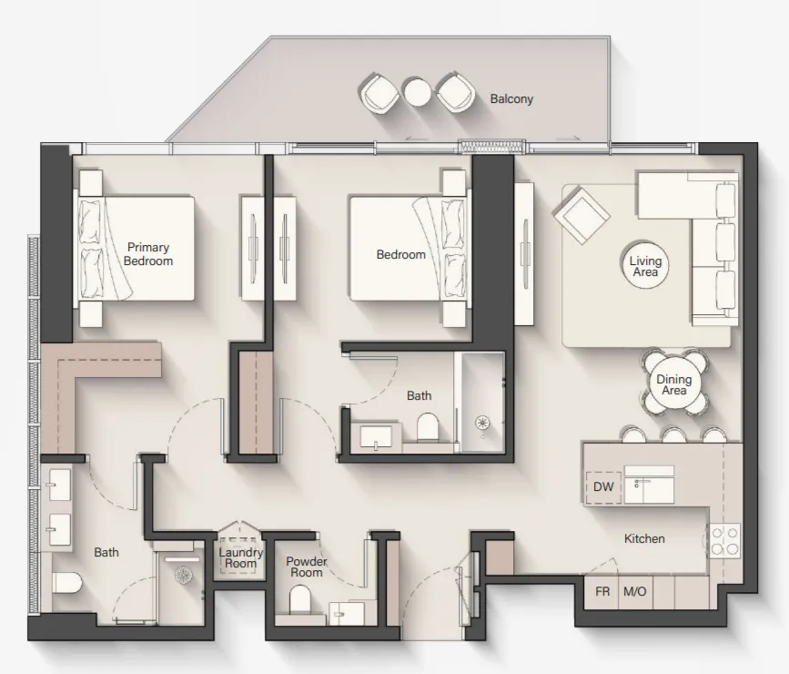 2 bedrooms floor plan
