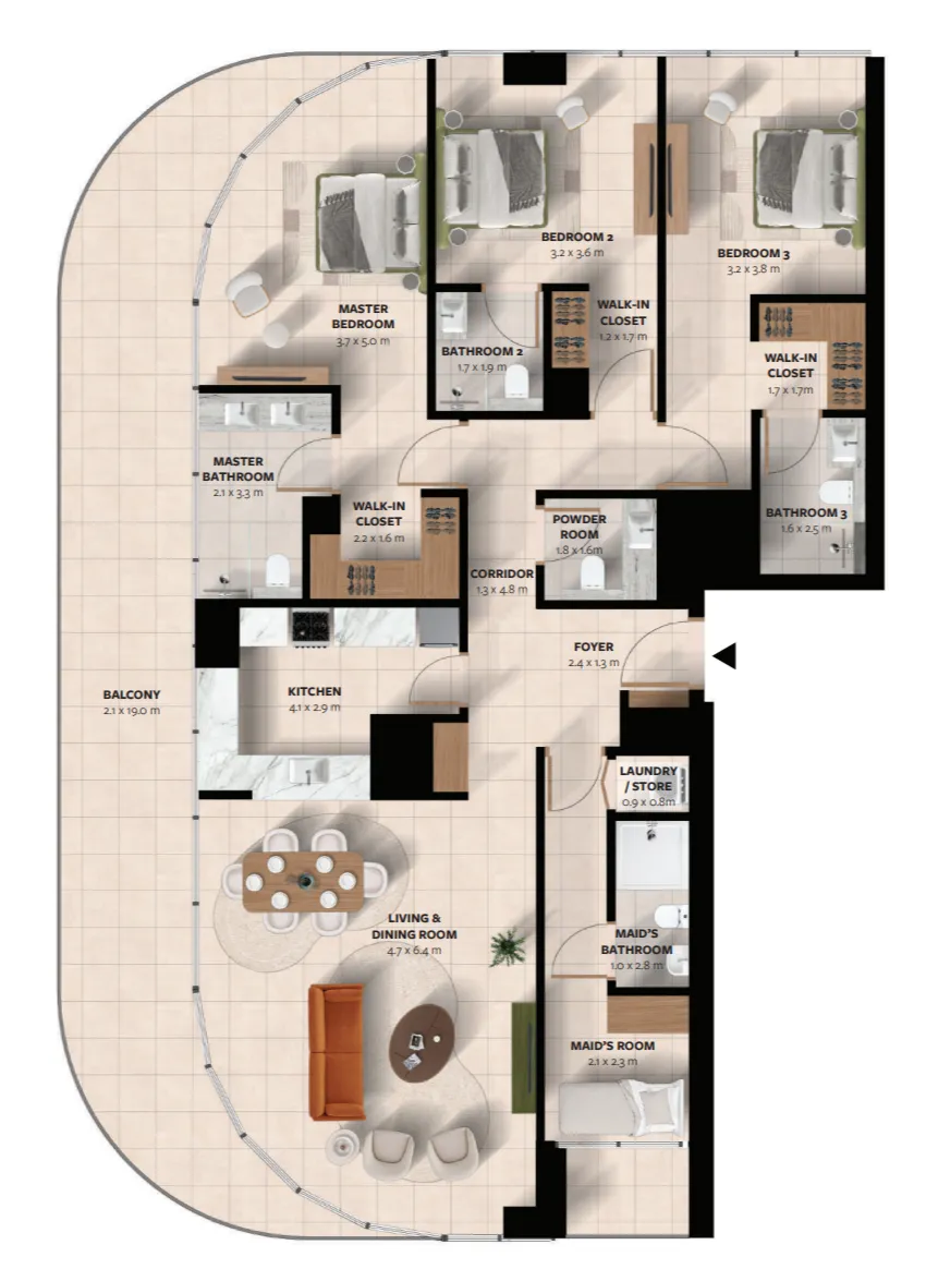 3 bedrooms floor plan