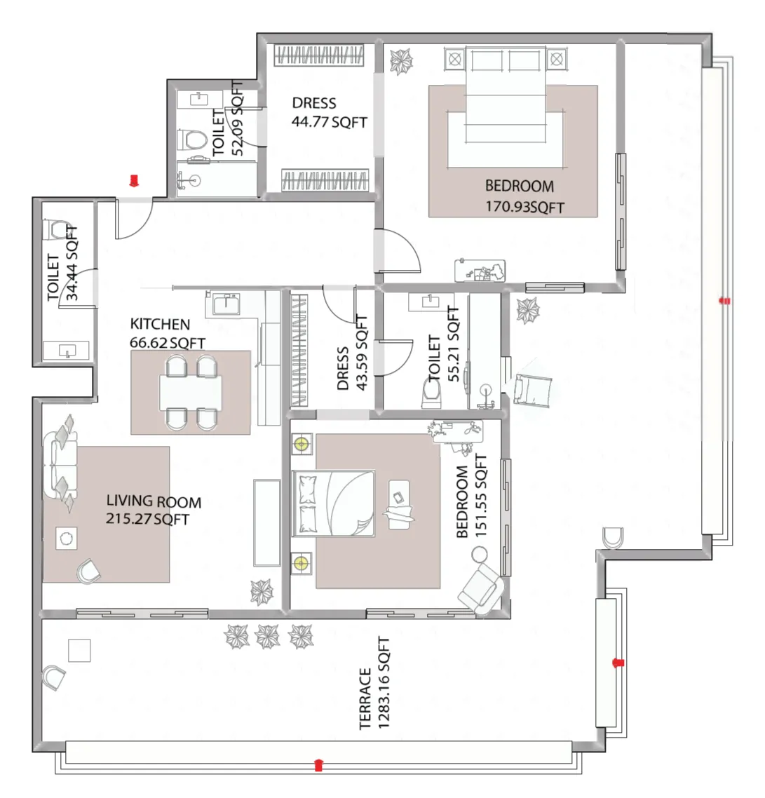 2 bed