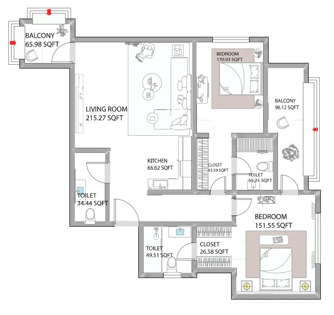 2 bed