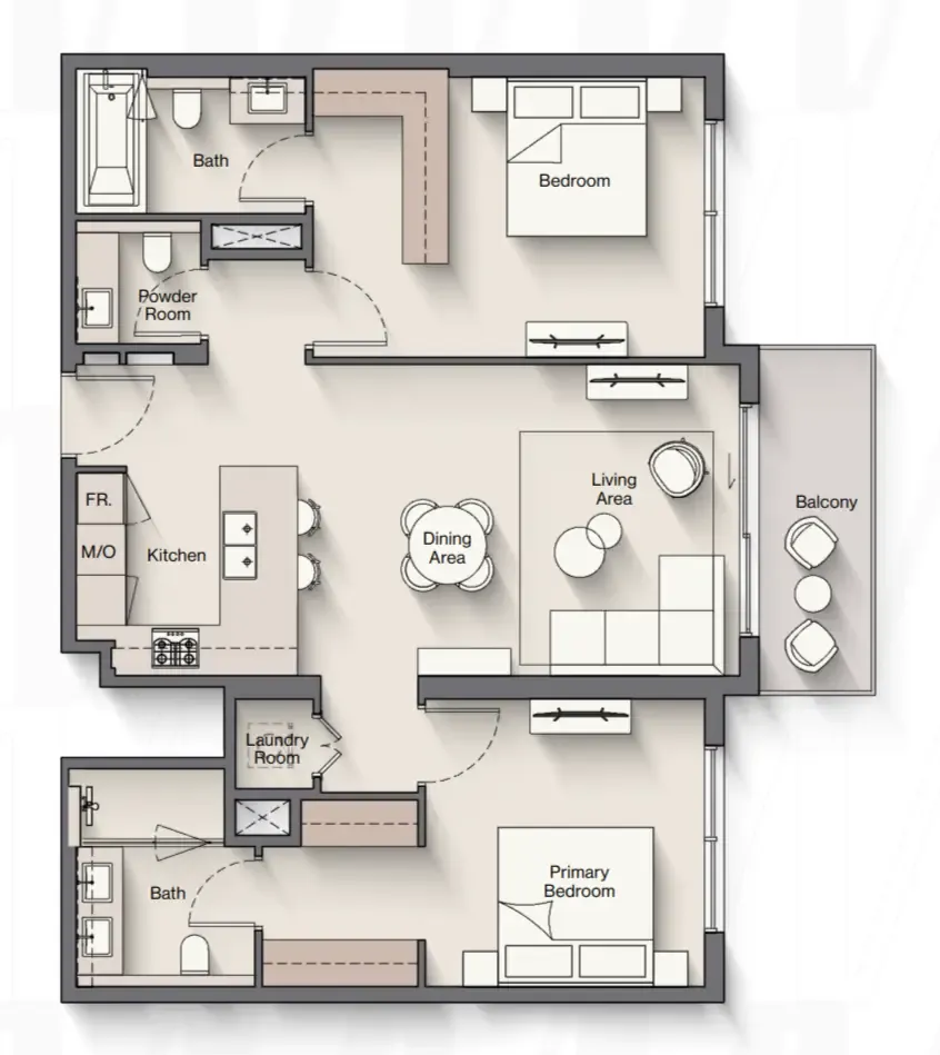 2 bedrooms floor plan