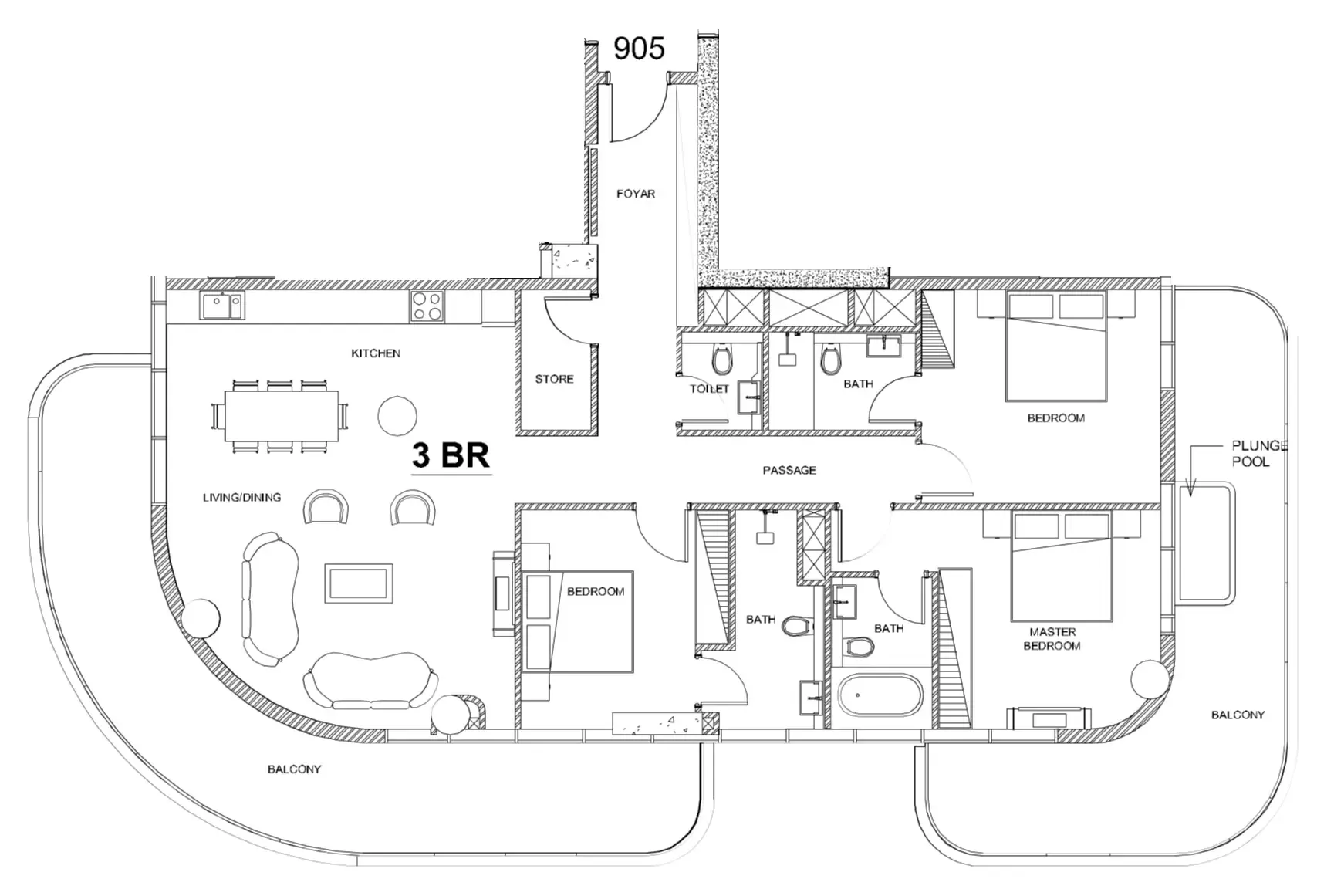 3 bedrooms floor plan