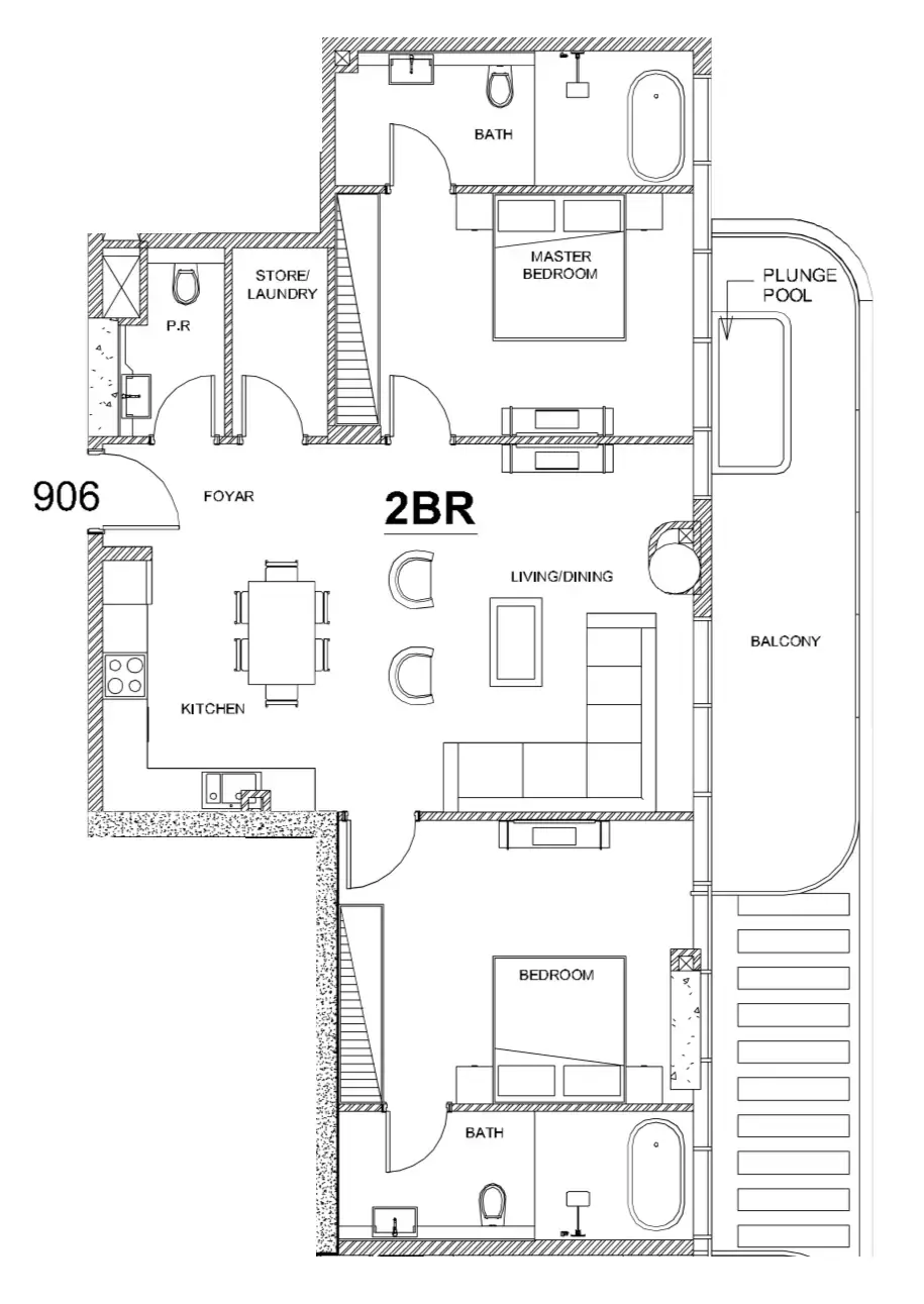 2 bedrooms floor plan