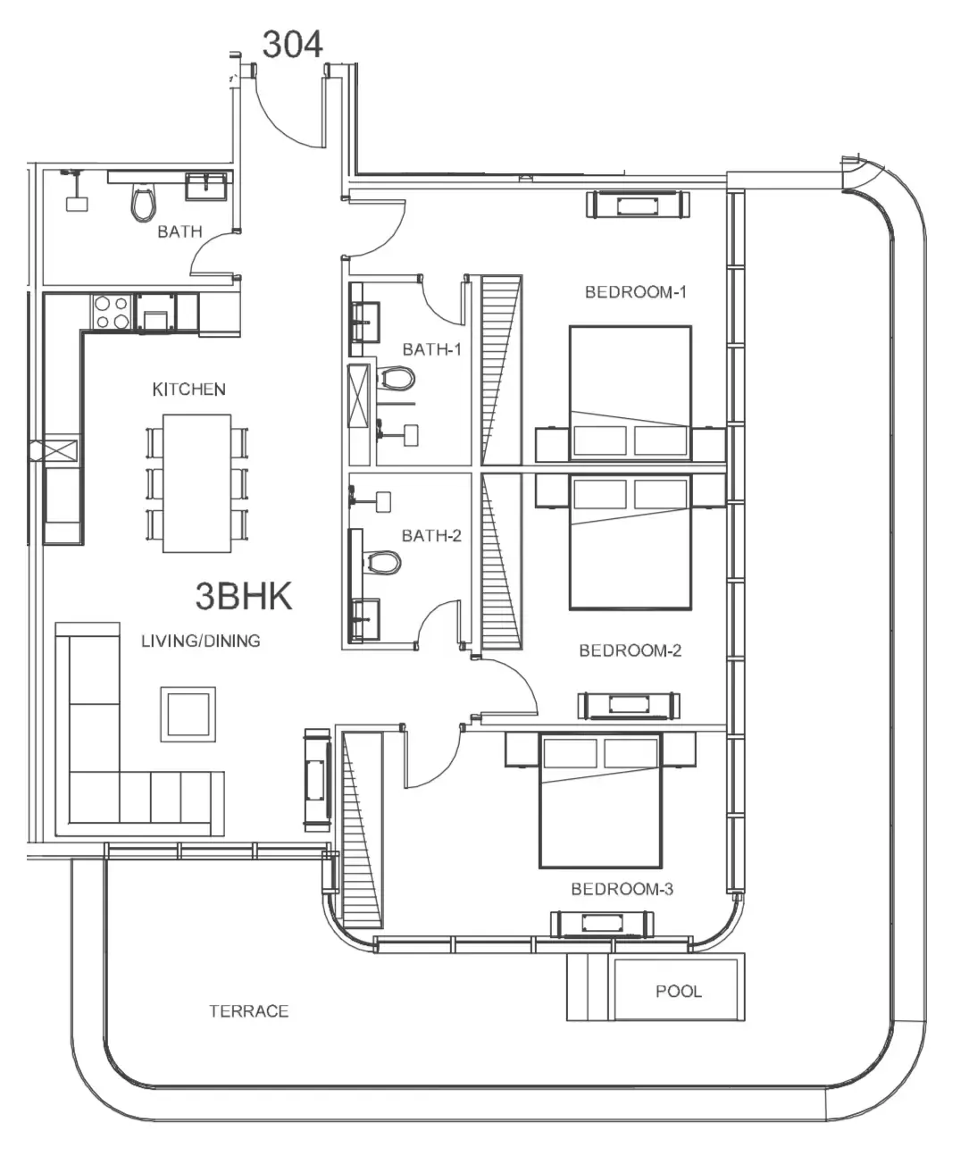 3 bedrooms floor plan