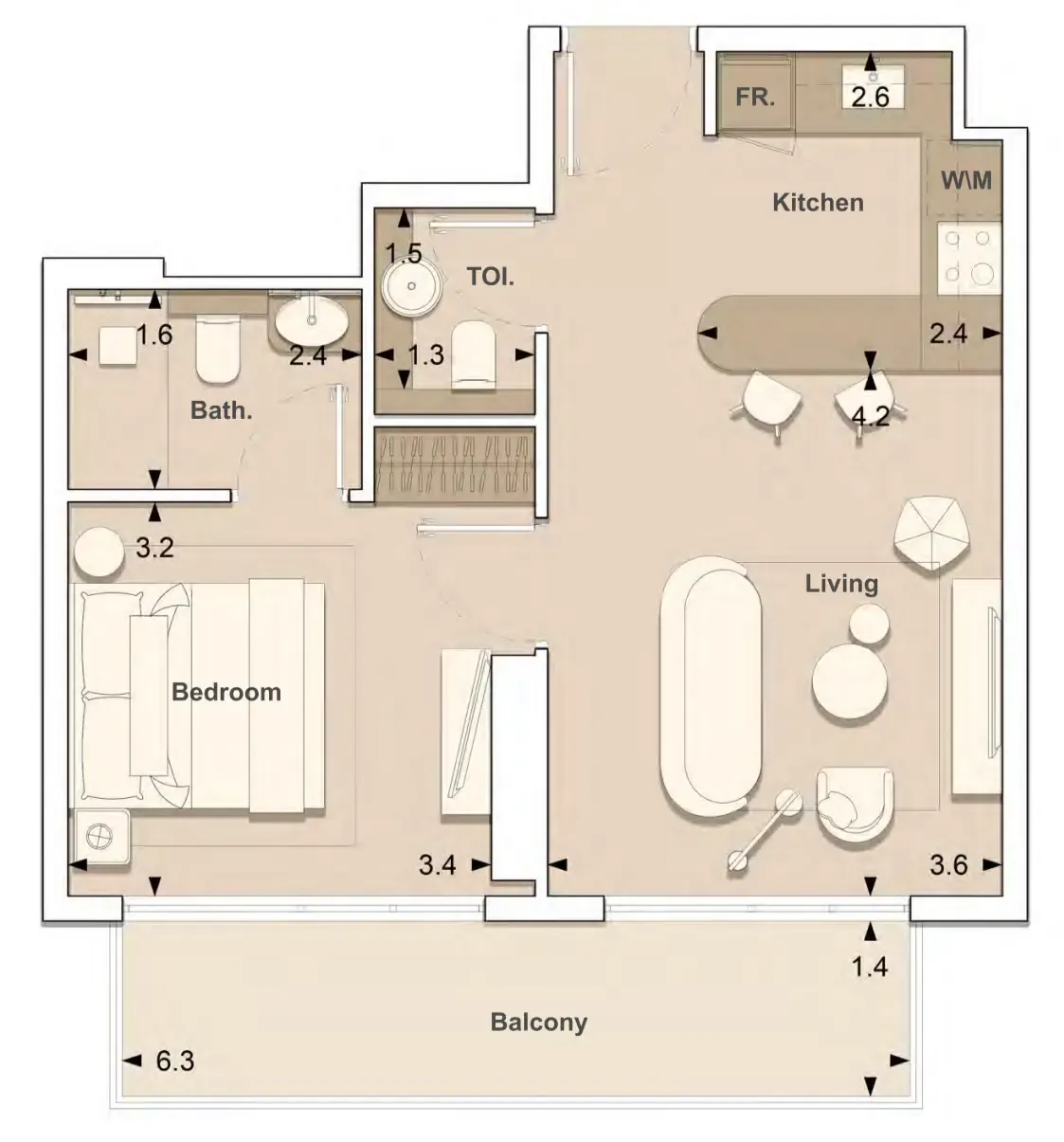 S and S Lume Residences 1BR floor plan