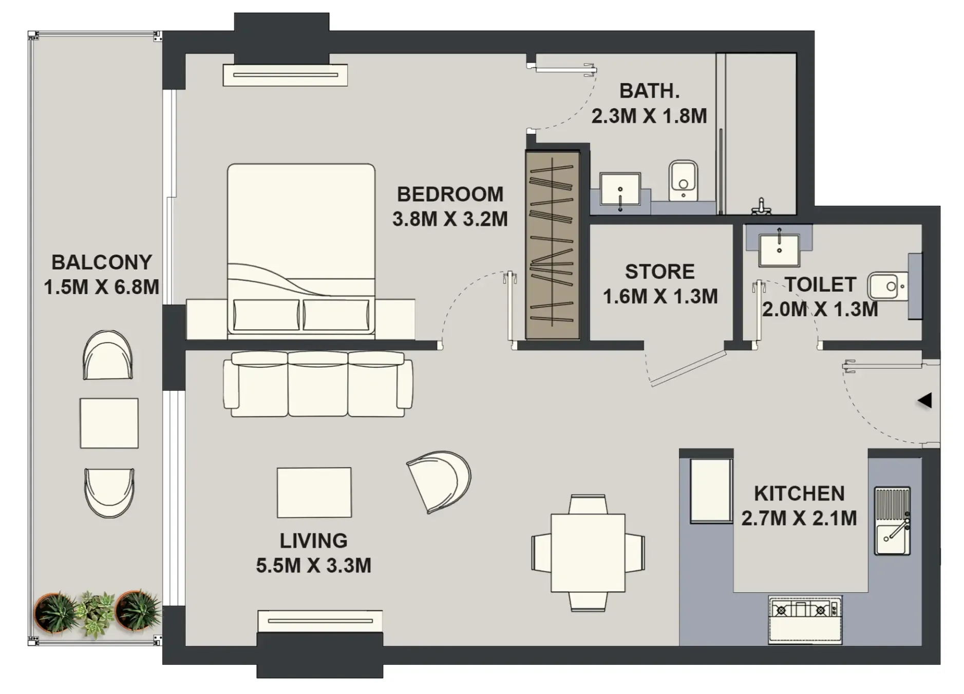 1 bed