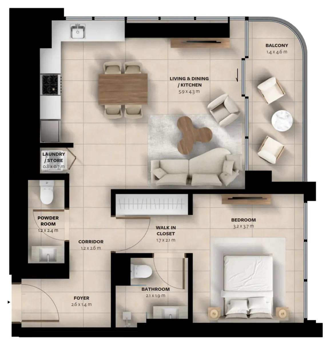 1 bedroom floor plan