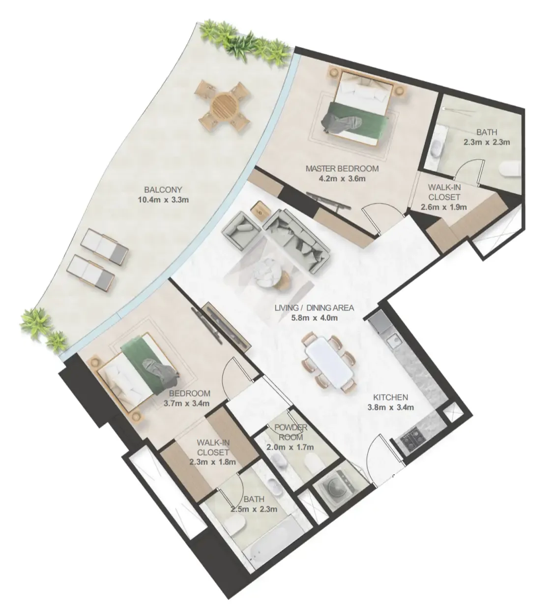 2 bedrooms floor plan