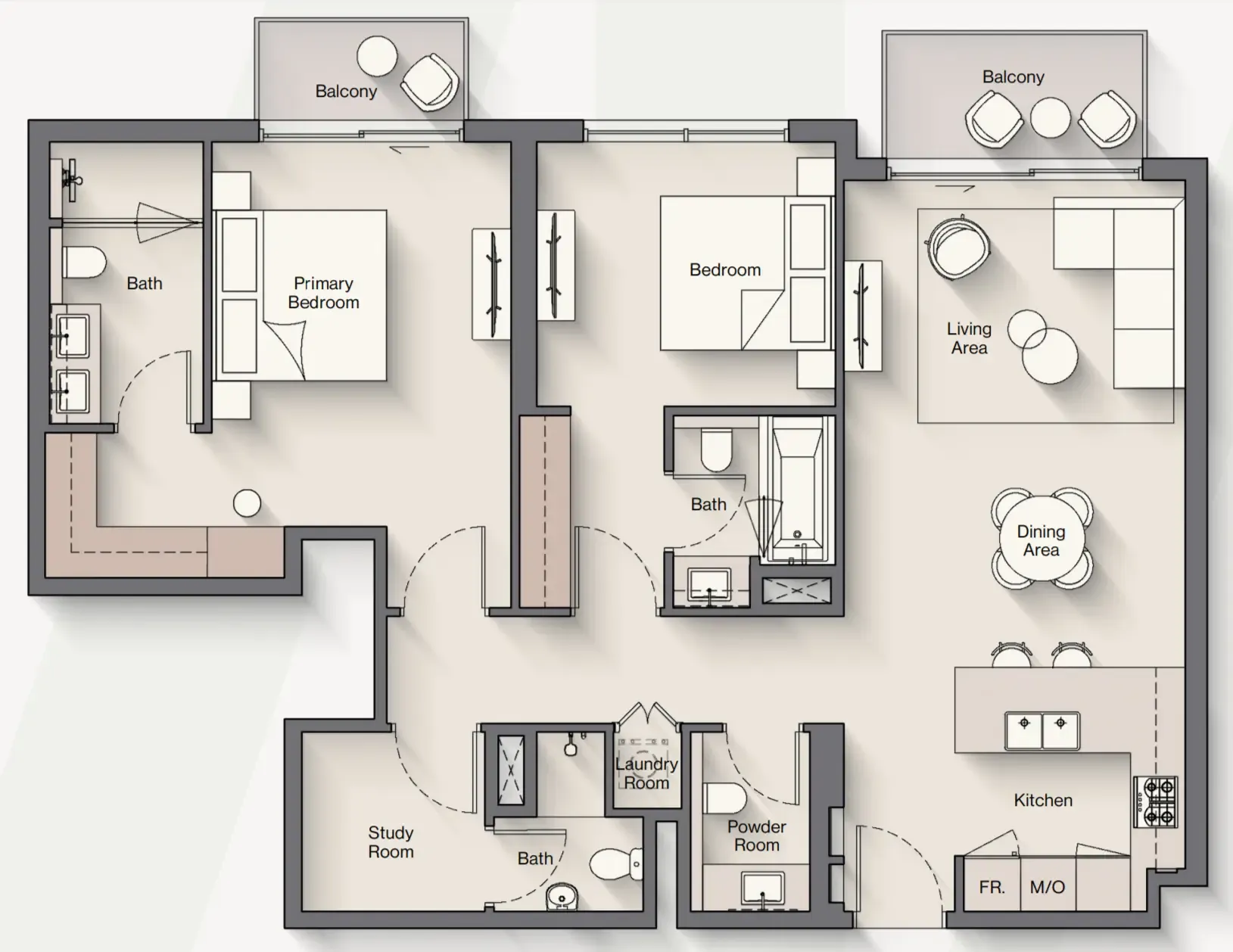 2 bedrooms floor plan
