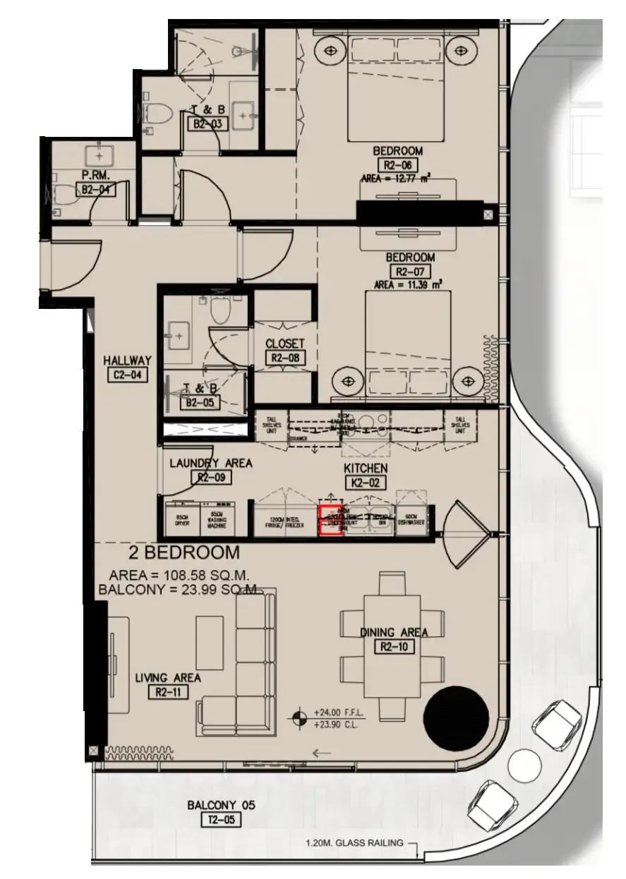 2 bedrooms floor plan