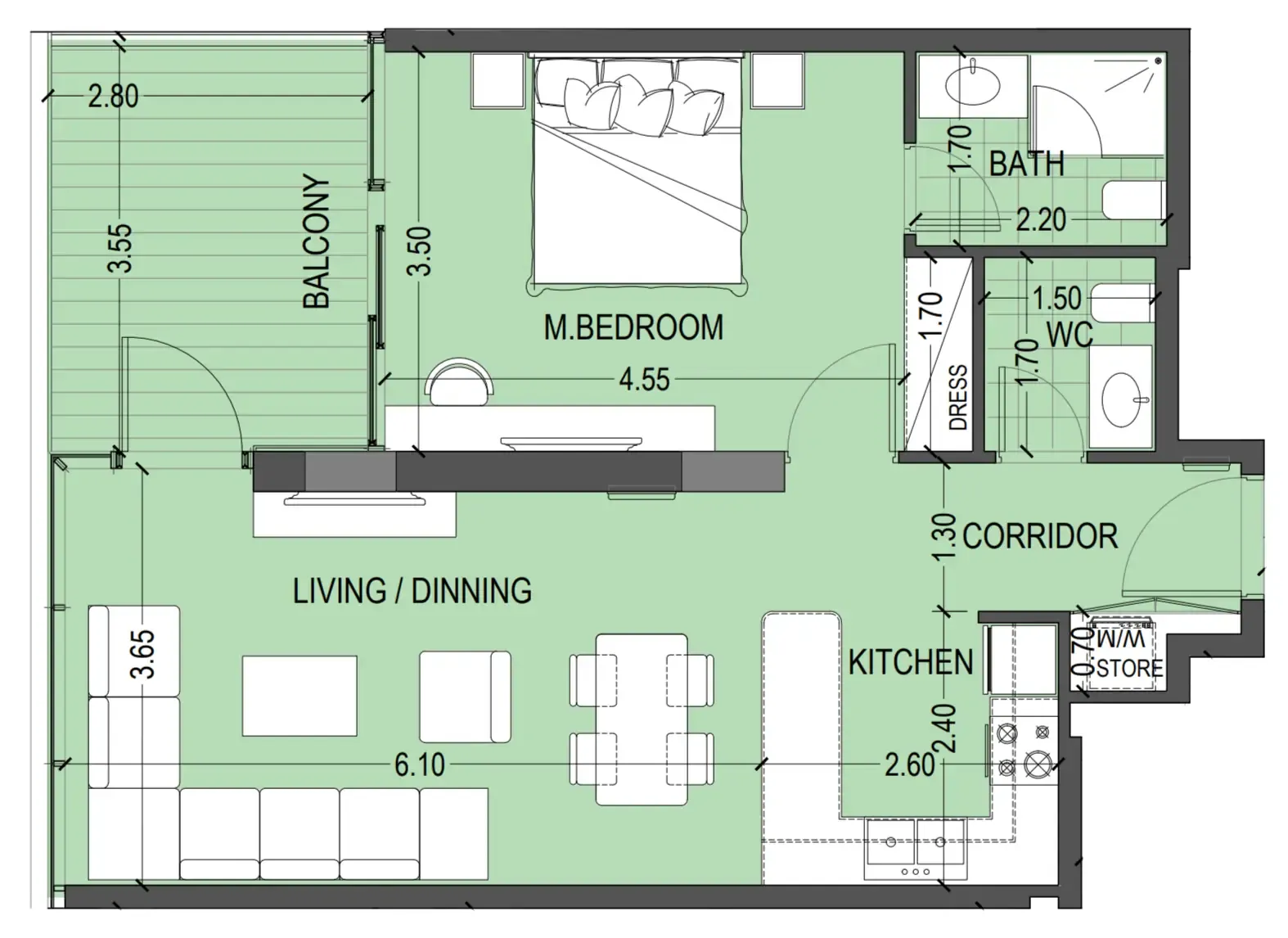 1 bedroom floor plan