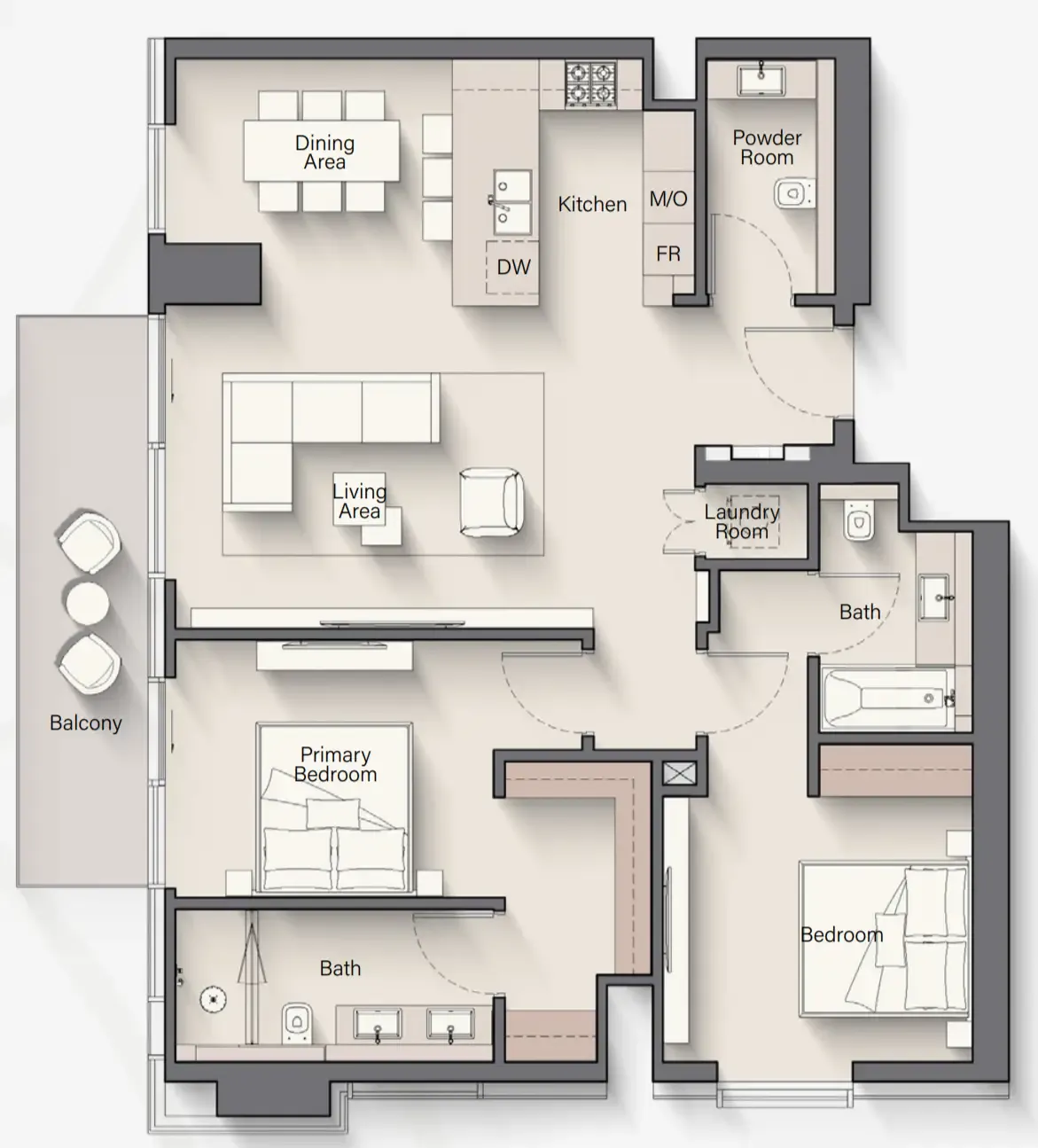2 bedrooms floor plan