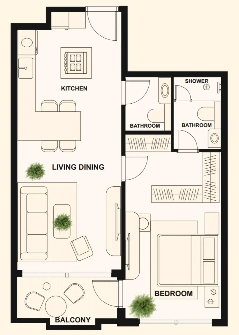 1 bedroom floor plan