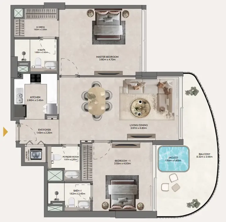 2 bedrooms floor plan